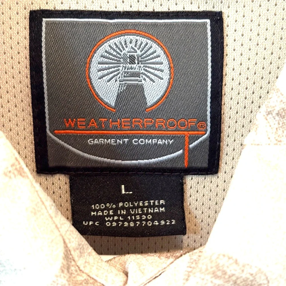 Weatherproof Garment Co Mens‎ Fishing Size L Beige Fish Print Button-Up Outdoor
